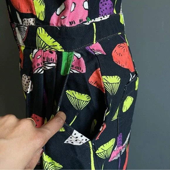 Farm Rio Mushroom Print Jumpsuit Avant Garde Artsy Eclectic Maximalist Boho - Picture 5 of 13